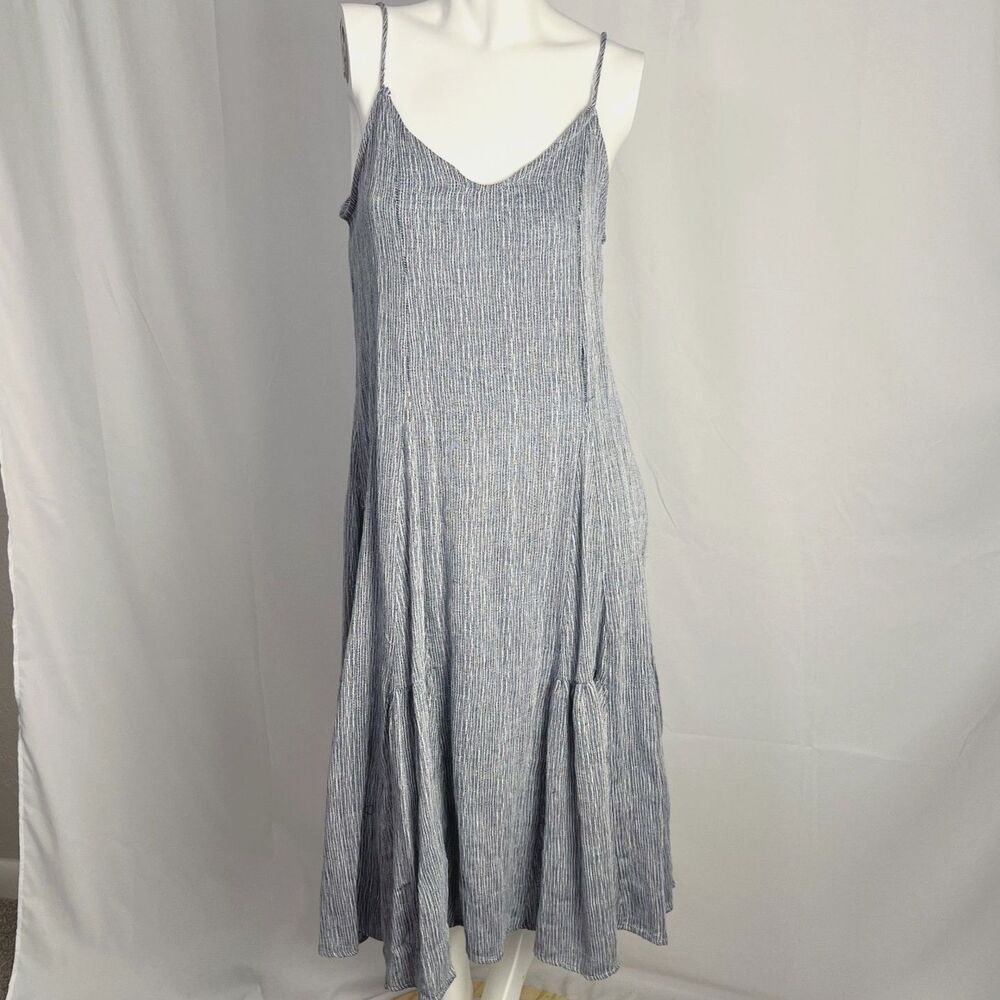 Storia Blue Striped Summer Dress V-Neck Sundress Vacation Women's Size M